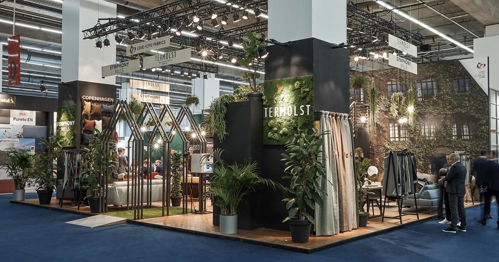 The Love Home Fabrics booth with Symphony Mills and Ter Molst at Heimtextil 2020 in Messe Frankfurt